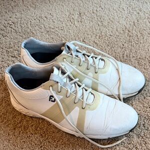 Men's White and Tan Energize Foot Joy Athletic Spike Golf Shoes